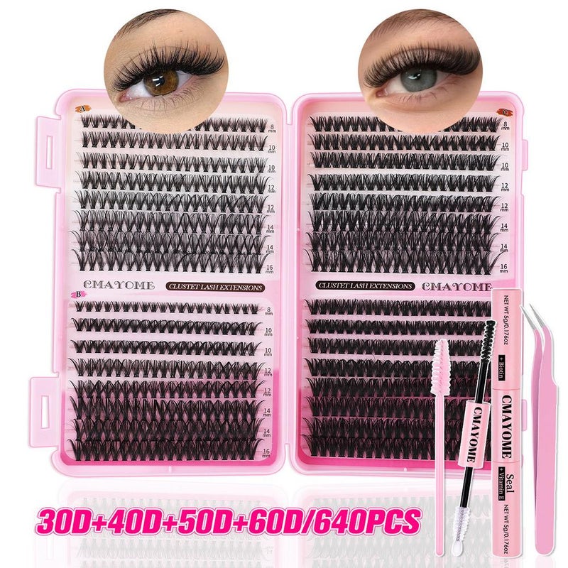 640 clusters of D-curve single cluster false eyelashes 8-16mm DIY segmented grafting extension natural thick cluster false eyelashes book
